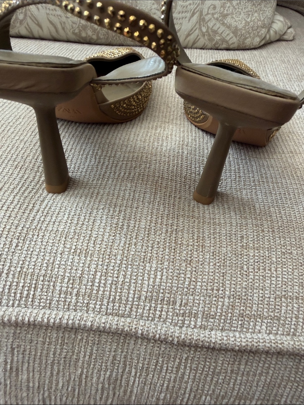 Zara Metallic Gold Studded Pointed Slingback Heels NWOT - Picture 2 of 3